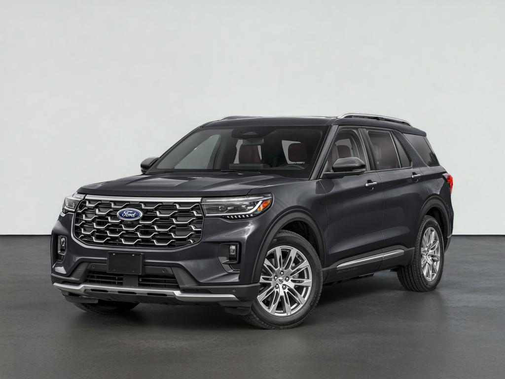 2026 Ford Explorer Platinum in Agate Black Metallic — front three-quarter view